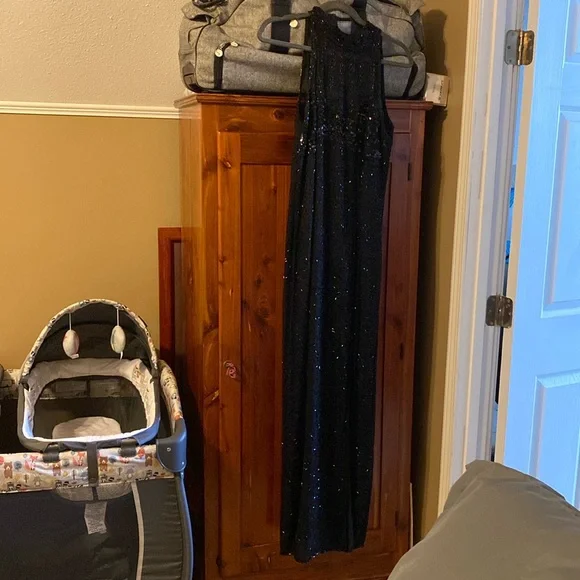 Papell Boutique | Dresses | Long Black Beaded Evening Dress Mardi Gras Ball  Prom Formal Size 2 | Poshmark